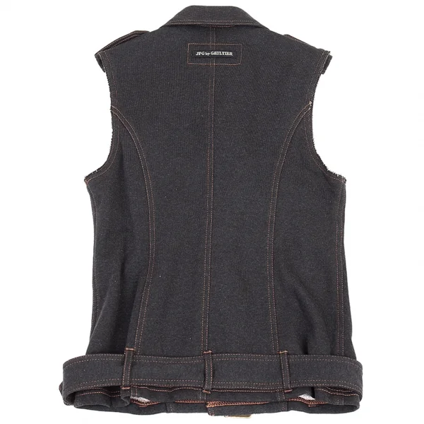ジャンポールゴルチエJean Paul GAULTIER PARIS 裏起毛スウェットノースリーブライダースジャケット 黒40 K-76962_013