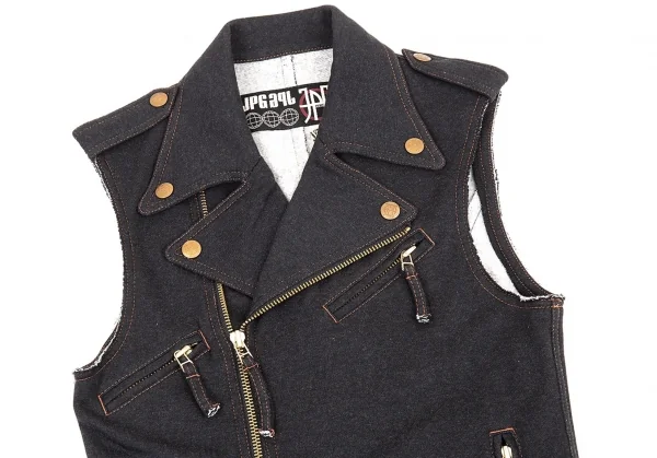 ジャンポールゴルチエJean Paul GAULTIER PARIS 裏起毛スウェットノースリーブライダースジャケット 黒40 K-76962_003
