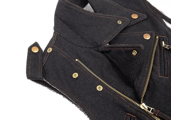 ジャンポールゴルチエJean Paul GAULTIER PARIS 裏起毛スウェットノースリーブライダースジャケット 黒40 K-76962_004