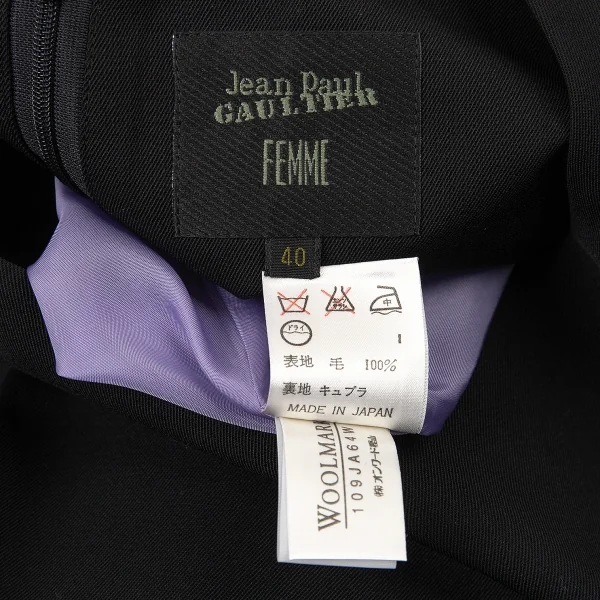 ジャンポールゴルチエ ファムJean Paul GAULTIER FEMME バックプリーツウールギャバノースリーブワンピース 黒40 K-77013_018