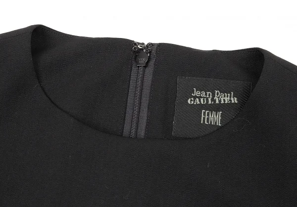 ジャンポールゴルチエ ファムJean Paul GAULTIER FEMME バックプリーツウールギャバノースリーブワンピース 黒40 K-77013_004