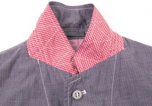 コムデギャルソン オムCOMME des GARCONS HOMME 製品染めストライプステッチ２Bジャケット 紺ピンクXS K-77075_006