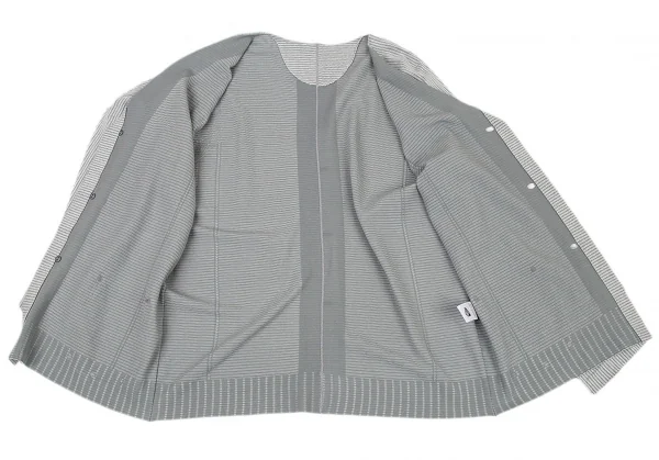 イッセイミヤケ メンISSEY MIYAKE MEN A.POC INSIDE カットデザイン横ストライプカーディガン ブルーグレー白1 K-77143_012