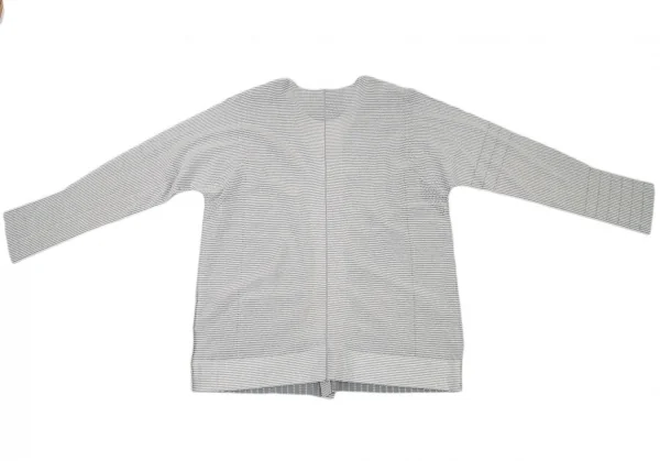 イッセイミヤケ メンISSEY MIYAKE MEN A.POC INSIDE カットデザイン横ストライプカーディガン ブルーグレー白1 K-77143_013