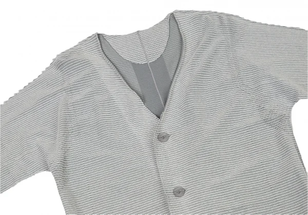 イッセイミヤケ メンISSEY MIYAKE MEN A.POC INSIDE カットデザイン横ストライプカーディガン ブルーグレー白1 K-77143_003