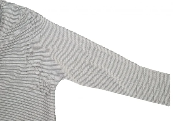 イッセイミヤケ メンISSEY MIYAKE MEN A.POC INSIDE カットデザイン横ストライプカーディガン ブルーグレー白1 K-77143_006