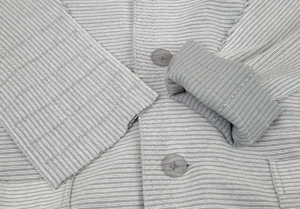 イッセイミヤケ メンISSEY MIYAKE MEN A.POC INSIDE カットデザイン横ストライプカーディガン ブルーグレー白1 K-77143_007