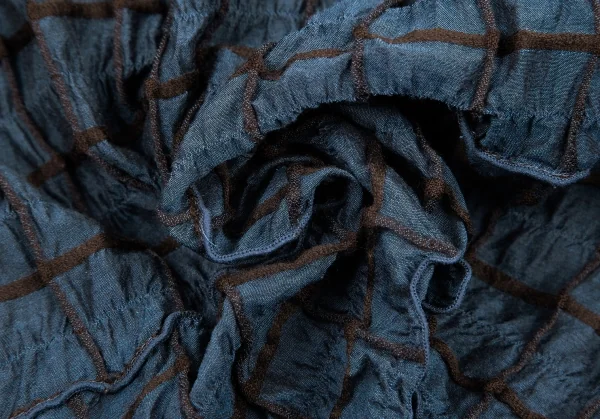 イッセイミヤケ ハートISSEY MIYAKE HaaT シルク使いシワ加工格子カシュクールシャツジャケット 青茶2 K-77164_017