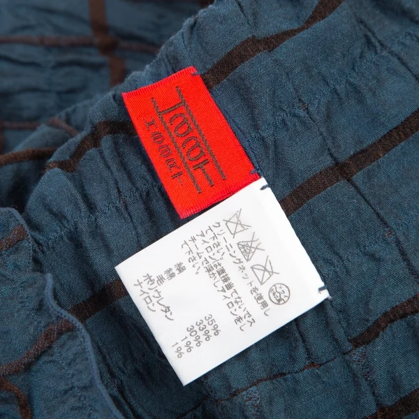 イッセイミヤケ ハートISSEY MIYAKE HaaT シルク使いシワ加工格子カシュクールシャツジャケット 青茶2 K-77164_019