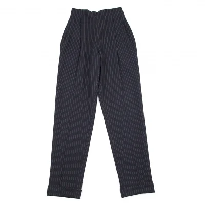 ロメオジリROMEO GIGLI ストライプウールリネンノータックパンツ　 紺
