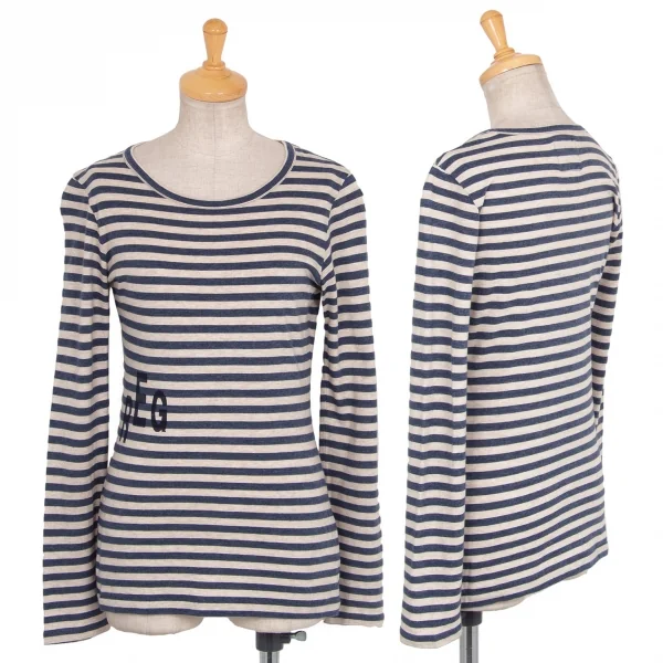 レギュレーション ヨウジヤマモトREGULATION yohji yamamoto レタリングプリントボーダーカットソー 生成り青2 K-77253_001