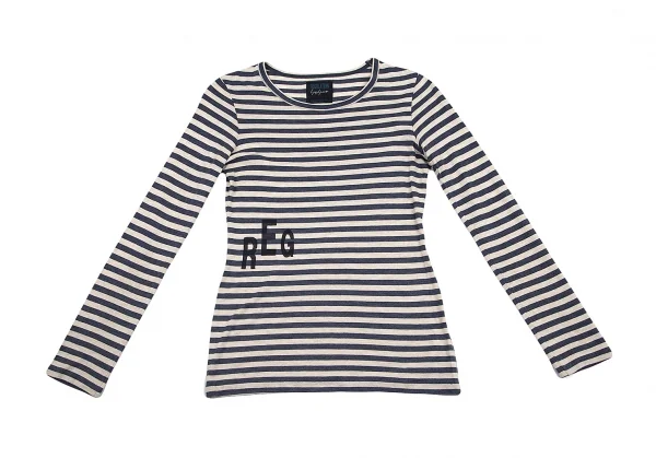 レギュレーション ヨウジヤマモトREGULATION yohji yamamoto レタリングプリントボーダーカットソー 生成り青2 K-77253_002