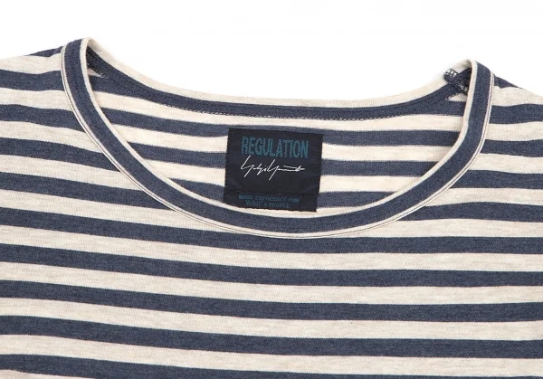 レギュレーション ヨウジヤマモトREGULATION yohji yamamoto レタリングプリントボーダーカットソー 生成り青2 K-77253_003