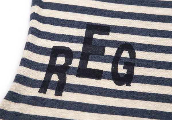 レギュレーション ヨウジヤマモトREGULATION yohji yamamoto レタリングプリントボーダーカットソー 生成り青2 K-77253_007