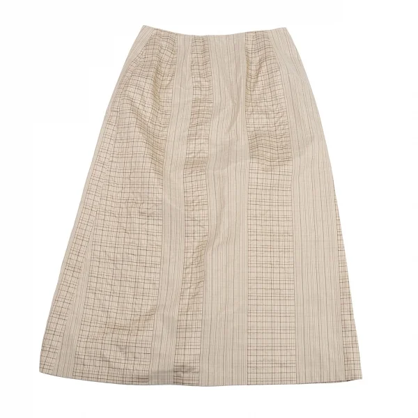 ヨーガンレールJURGEN LEHL シルクコットンチェック切替ストライプラップスカート ベージュM K-77279_012