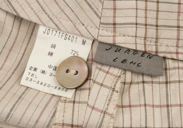ヨーガンレールJURGEN LEHL シルクコットンチェック切替ストライプラップスカート ベージュM K-77279_014
