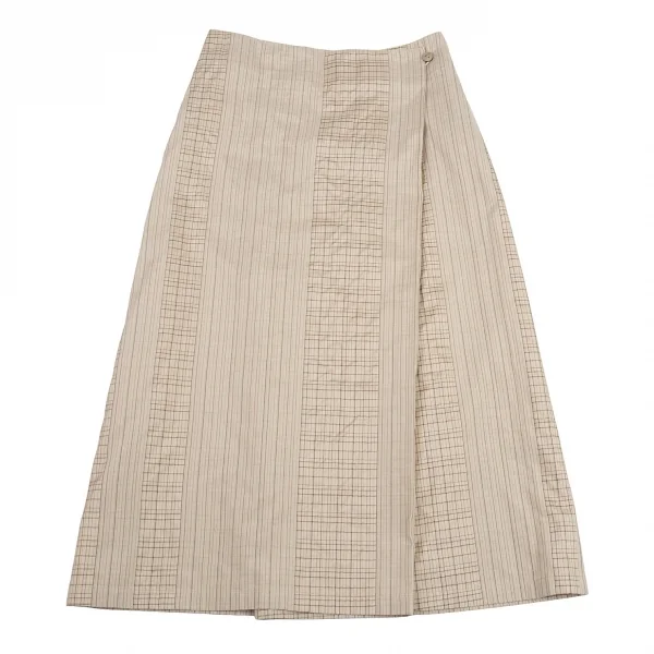 ヨーガンレールJURGEN LEHL シルクコットンチェック切替ストライプラップスカート ベージュM K-77279_002