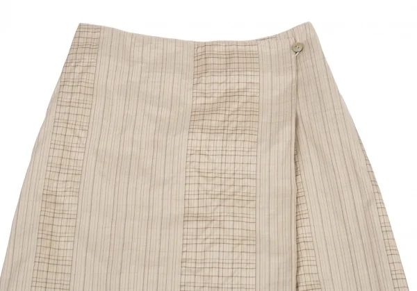 ヨーガンレールJURGEN LEHL シルクコットンチェック切替ストライプラップスカート ベージュM K-77279_003