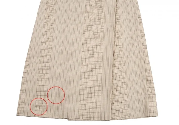 ヨーガンレールJURGEN LEHL シルクコットンチェック切替ストライプラップスカート ベージュM K-77279_005