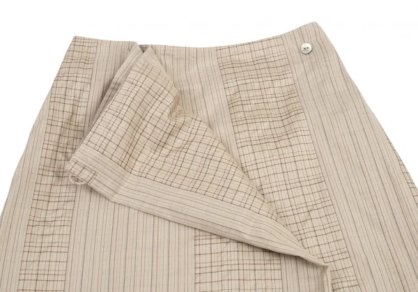 ヨーガンレールJURGEN LEHL シルクコットンチェック切替ストライプラップスカート ベージュM K-77279_007