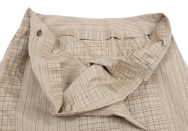 ヨーガンレールJURGEN LEHL シルクコットンチェック切替ストライプラップスカート ベージュM K-77279_008