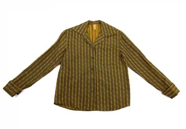 ジジリgigli 刺繍ストライプシャツ カーキ38(M) K-77282_002