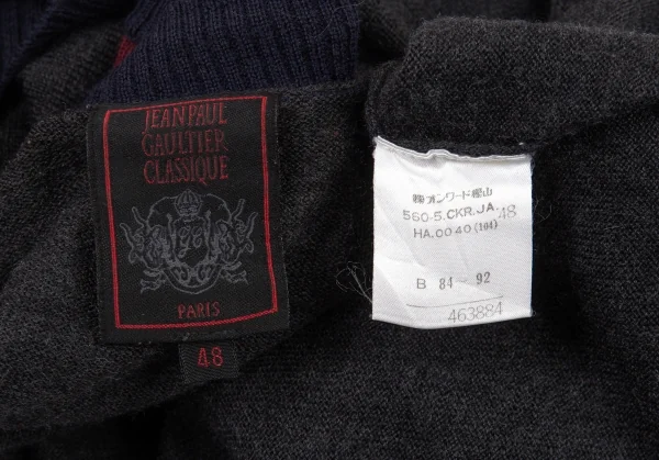 ジャンポールゴルチエ クラシックJean Paul GAULTIER CLASSIQUE イカリ刺繍ウールニットセーター チャコール他48 K-77405_012