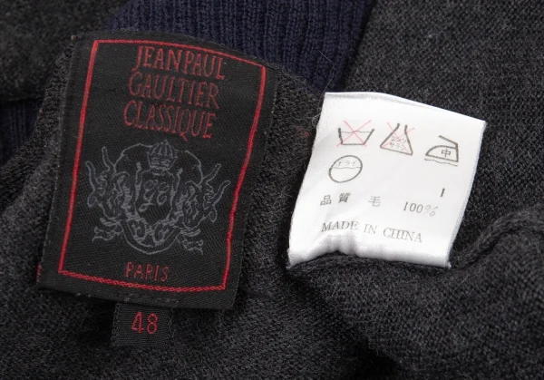 ジャンポールゴルチエ クラシックJean Paul GAULTIER CLASSIQUE イカリ刺繍ウールニットセーター チャコール他48 K-77405_013