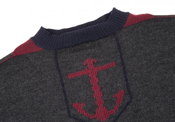 ジャンポールゴルチエ クラシックJean Paul GAULTIER CLASSIQUE イカリ刺繍ウールニットセーター チャコール他48 K-77405_003
