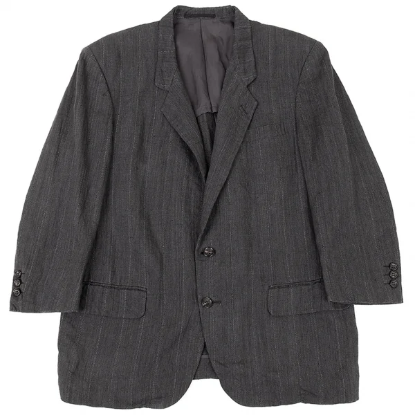 コムデギャルソンオムドゥCOMME des GARCONS HOMME DEUX リネンストライプテーラードジャケット グレーS K-77493_001