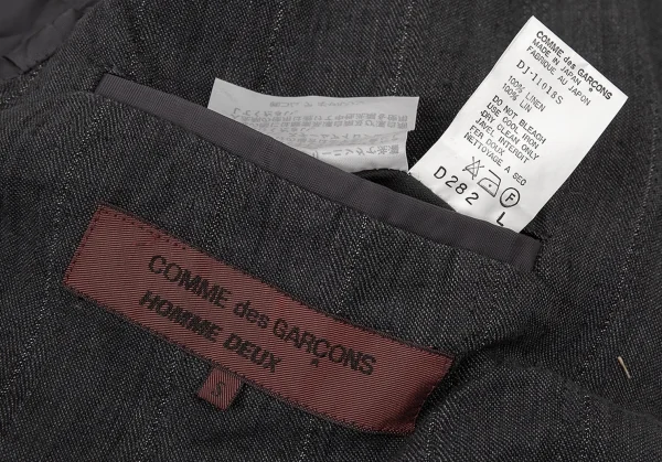 コムデギャルソンオムドゥCOMME des GARCONS HOMME DEUX リネンストライプテーラードジャケット グレーS K-77493_016