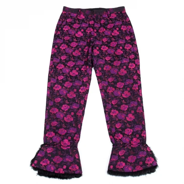 新品!ノアール ケイ ニノミヤnoir kei ninomiya 花柄ジャガード裾ファーパンツ 黒ピンク紫S K-77623_001