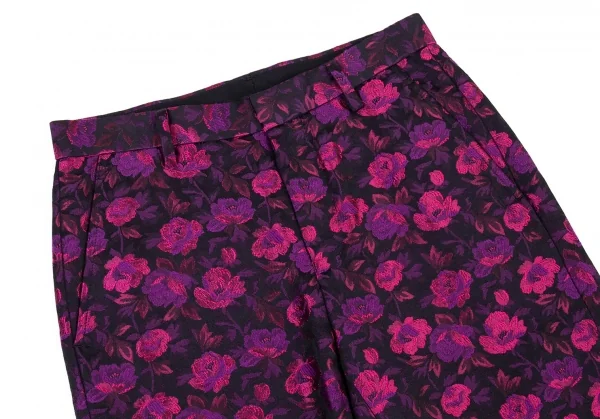 新品!ノアール ケイ ニノミヤnoir kei ninomiya 花柄ジャガード裾ファーパンツ 黒ピンク紫S K-77623_002