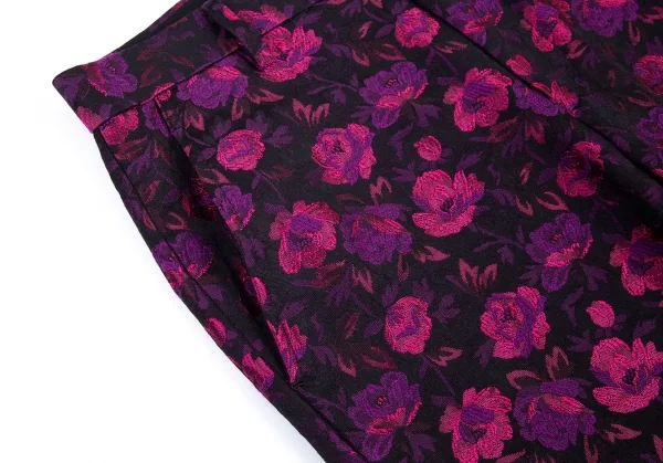 新品!ノアール ケイ ニノミヤnoir kei ninomiya 花柄ジャガード裾ファーパンツ 黒ピンク紫S K-77623_003