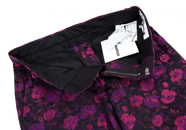 新品!ノアール ケイ ニノミヤnoir kei ninomiya 花柄ジャガード裾ファーパンツ 黒ピンク紫S K-77623_004