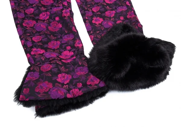新品!ノアール ケイ ニノミヤnoir kei ninomiya 花柄ジャガード裾ファーパンツ 黒ピンク紫S K-77623_006