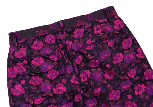 新品!ノアール ケイ ニノミヤnoir kei ninomiya 花柄ジャガード裾ファーパンツ 黒ピンク紫S K-77623_008