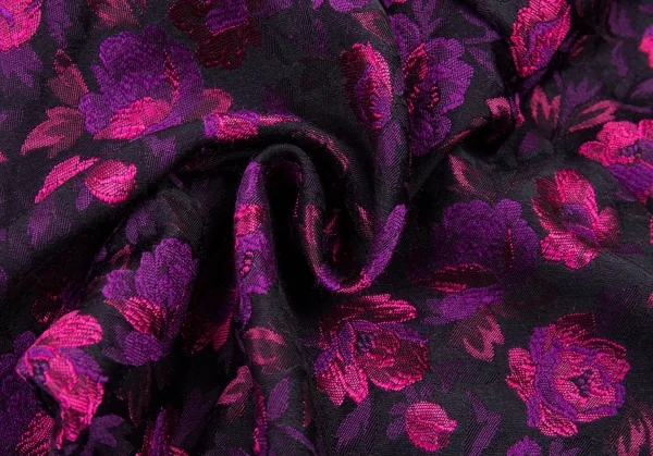 新品!ノアール ケイ ニノミヤnoir kei ninomiya 花柄ジャガード裾ファーパンツ 黒ピンク紫S K-77623_009