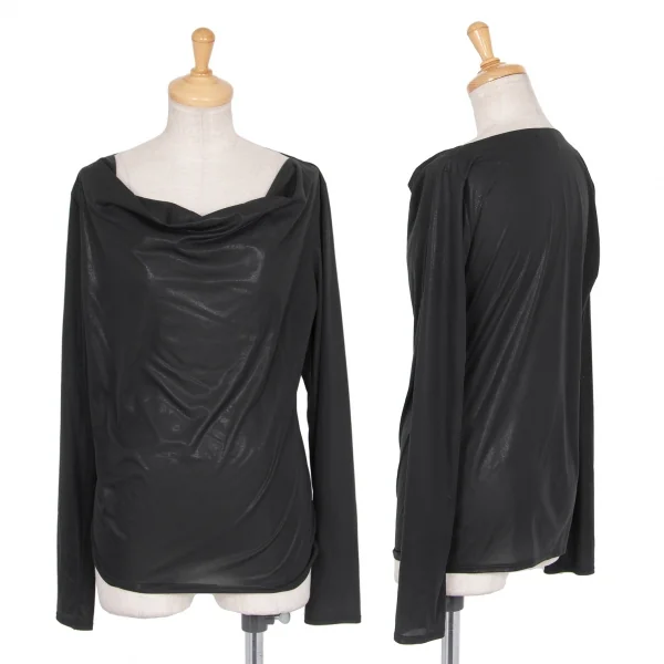 イッセイミヤケ フェットISSEY MIYAKE FETE ポリシャイニードレープカットソー チャコール2 K-77675_001