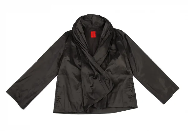イッセイミヤケ ハートISSEY MIYAKE HaaT ポリ光沢ラップショートジャケット チャコールカーキ2 K-77680_002