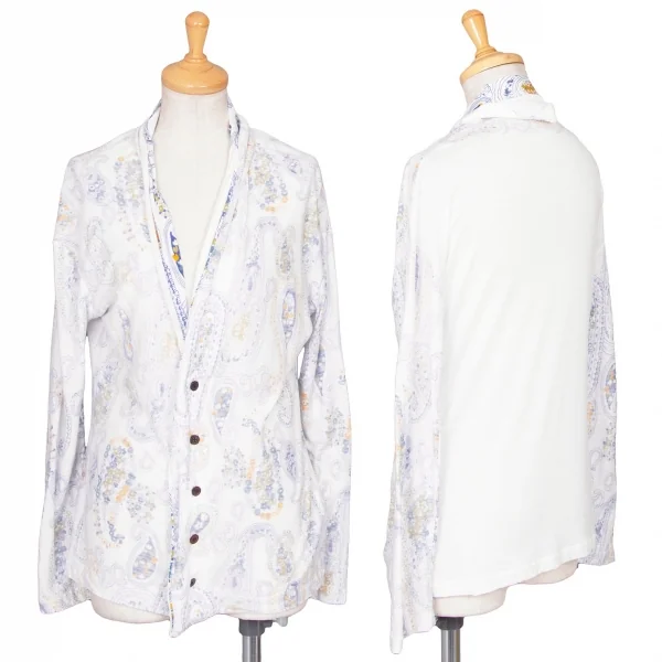 Y's Tencel Paisley Printed Cardigan White 2 K-77719_001