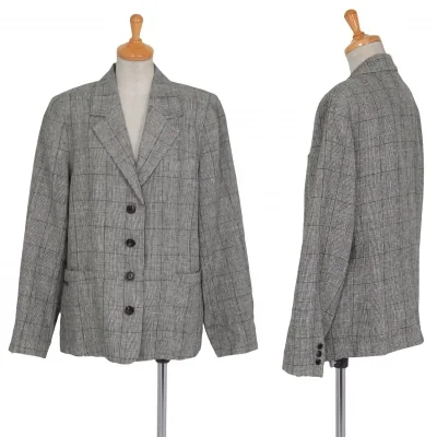 マドモアゼルノンノンMademoiselle NON NON リネンシルクグレンチェックジャケット 白黒