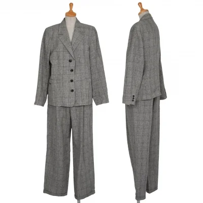 マドモアゼルノンノンMademoiselle NON NON リネンシルクグレンチェックジセットアップスーツ 白黒