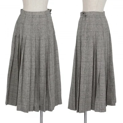 マドモアゼルノンノンMademoiselle NON NON リネンシルクグレンチェックプリーツスカート 白黒