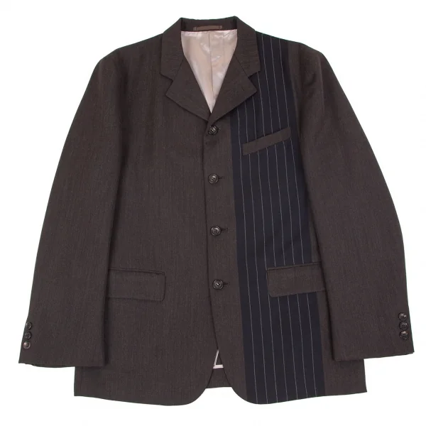 コムデギャルソン オムプリュスCOMME des GARCONS HOMME PLUS ウールモヘヤストライプ切替デザインジャケット 茶紺M K-77839_001