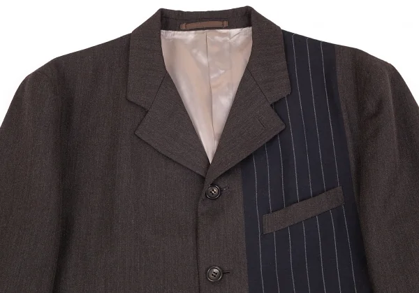 コムデギャルソン オムプリュスCOMME des GARCONS HOMME PLUS ウールモヘヤストライプ切替デザインジャケット 茶紺M K-77839_002