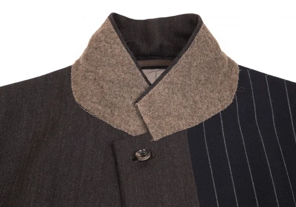 コムデギャルソン オムプリュスCOMME des GARCONS HOMME PLUS ウールモヘヤストライプ切替デザインジャケット 茶紺M K-77839_003