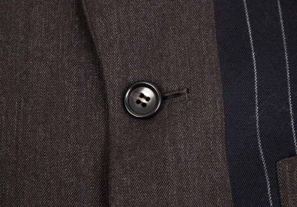 コムデギャルソン オムプリュスCOMME des GARCONS HOMME PLUS ウールモヘヤストライプ切替デザインジャケット 茶紺M K-77839_004