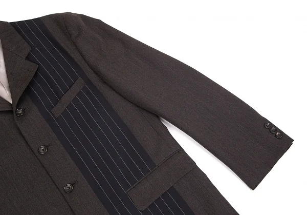 コムデギャルソン オムプリュスCOMME des GARCONS HOMME PLUS ウールモヘヤストライプ切替デザインジャケット 茶紺M K-77839_005