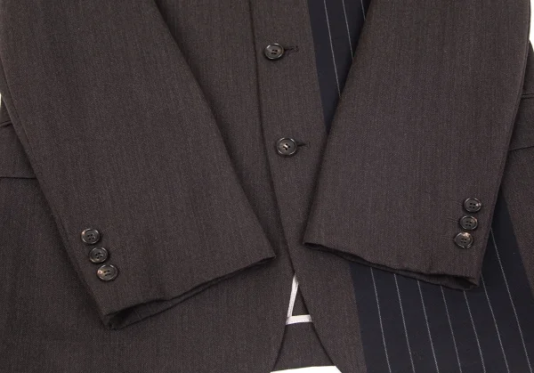 コムデギャルソン オムプリュスCOMME des GARCONS HOMME PLUS ウールモヘヤストライプ切替デザインジャケット 茶紺M K-77839_006